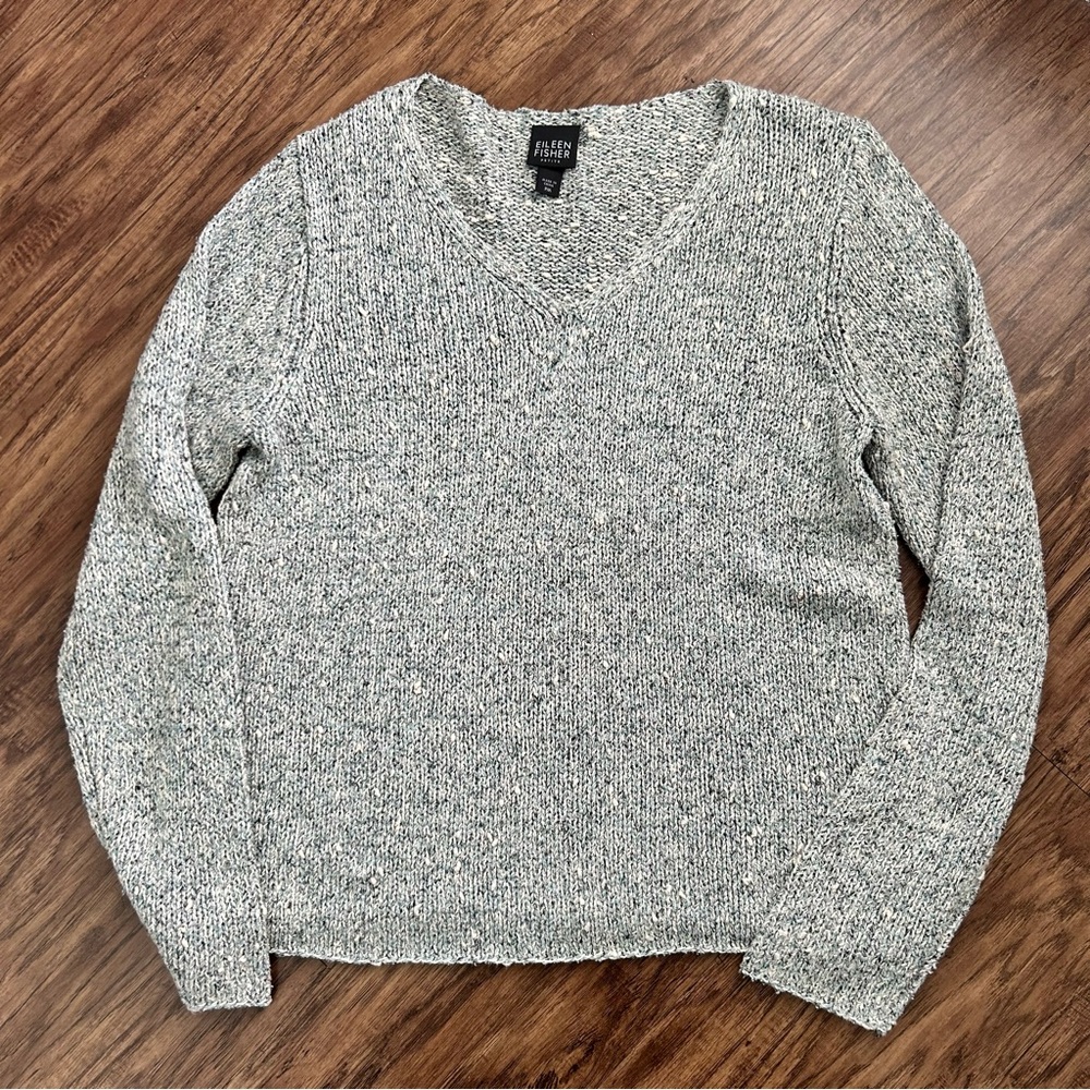 Eileen Fisher Silk Sweater- Size Medium Petite Gray/ Blue Tones- - Picture 3 of 7